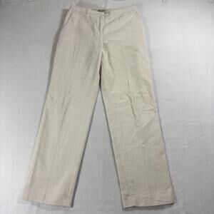 H&M Womens 10 Cream Ribbed Straight Leg Pants Cotton High Rise Casual